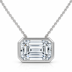 2Ct Solitaire Bezel Diamond East West Pendant 14k Gold Necklace Lab Grown EF/VS