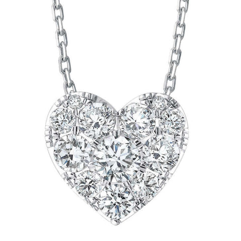 3/4Ct Diamond Heart Pendant 14k White Gold 18" Necklace