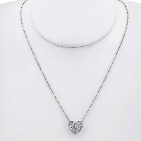 18K White Gold Diamond Heart Pendant – 1/4 Cttw, 18 Stones, With 18 Inch Chain, Prong Setting For Women