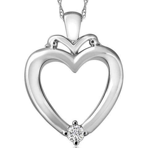 Solitaire Diamond Heart Pendant in White, Rose or Yellow Gold 1" Tall