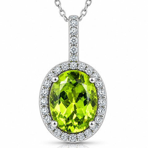 5 1/3 Ct Diamond Oval Peridot Pendant 14k White Gold