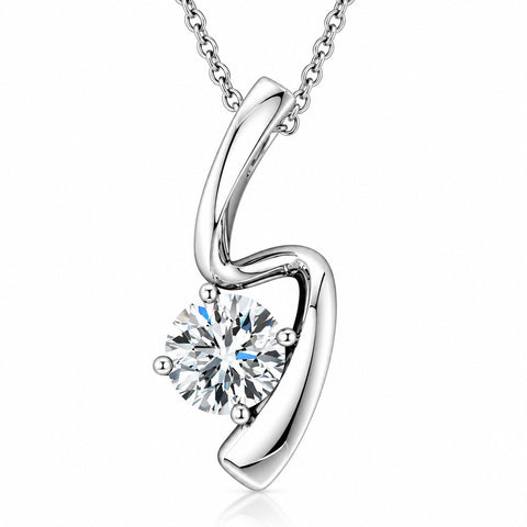 1/4ct Solitaire Diamond White Gold Freeform Pendant & Chain Women's Necklace