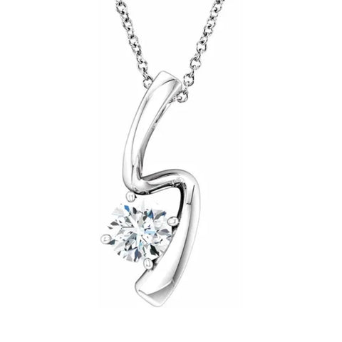 1/2ct Solitaire Round Diamond 14k White Gold Pendant & Chain Womens Jewelry