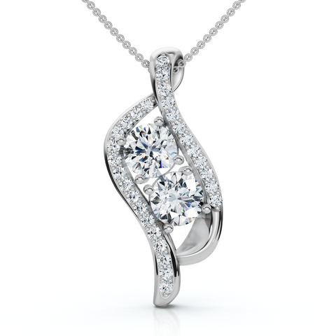 1 1/2 ct Two Stone Forever Us Diamond Pendant 14k White Gold 1" Tall