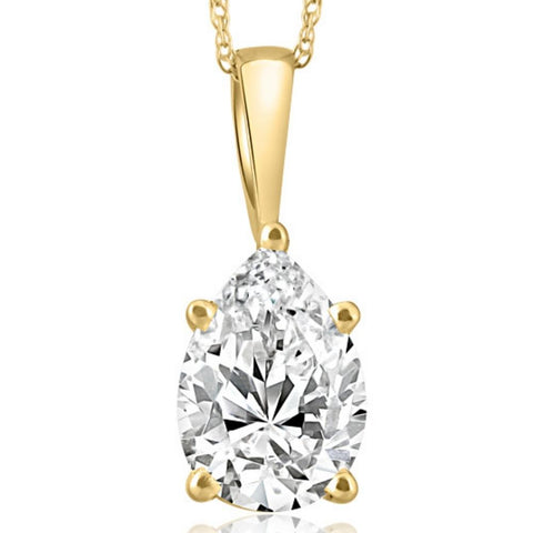 2Ct Pear Shape Diamond Solitaire Necklace 14k Yellow Gold Pendant Lab Grown