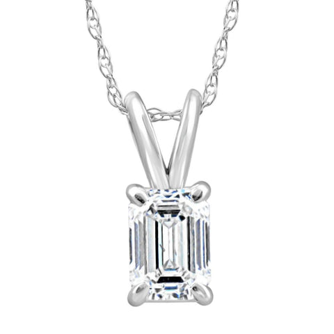 VS 3/4Ct Solitaire Emerald Cut Diamond Pendant 14k White Gold Lab Grown Necklace