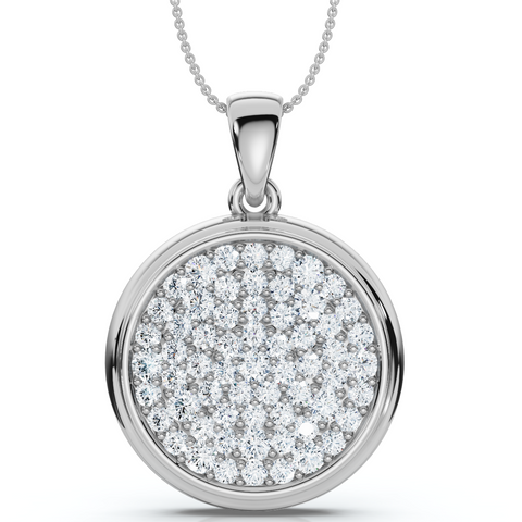 .91Ct Pave Diamond Andrea Medallion Charm 18" Necklace 1" Tall