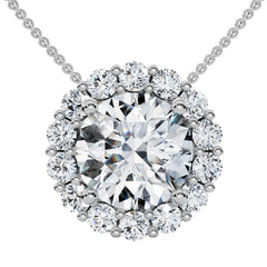Certified 3 1/2Ct Halo Diamond Pendant Lab Grown 14k Gold Women's Necklace