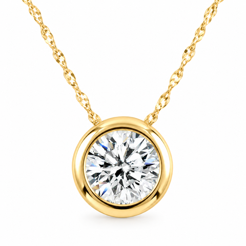 F/VS .50Ct Diamond Bezel Pendant Solitaire Necklace 14k Yellow Gold Lab Grown