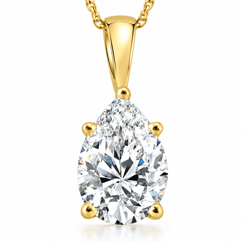 GH/SI1 Certified 3Ct Pear Solitaire Lab Grown Diamond Pendant 14k Gold Necklace