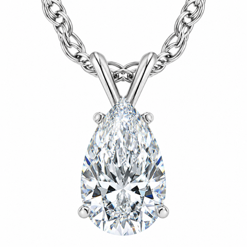 1Ct Pear Solitaire Diamond Pendant Necklace 14k White Gold Lab Grown