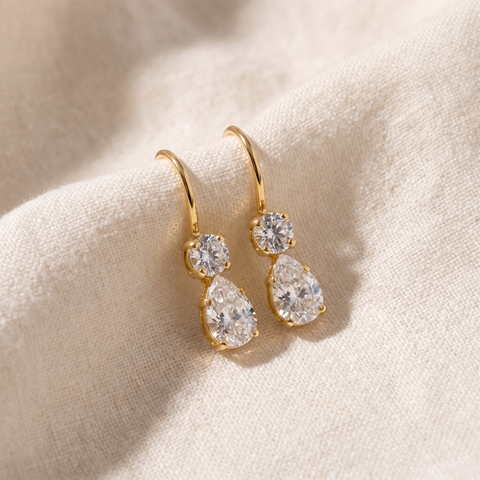 1Ct TW Pear Shape Diamond Leverback Hoops Women's Earrings 14k Gold 1/2" Tall