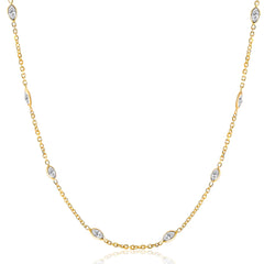 3 1/4Ct Oval Floating Diamond Station Bezel Necklace 14K Yellow Gold Lab Grown