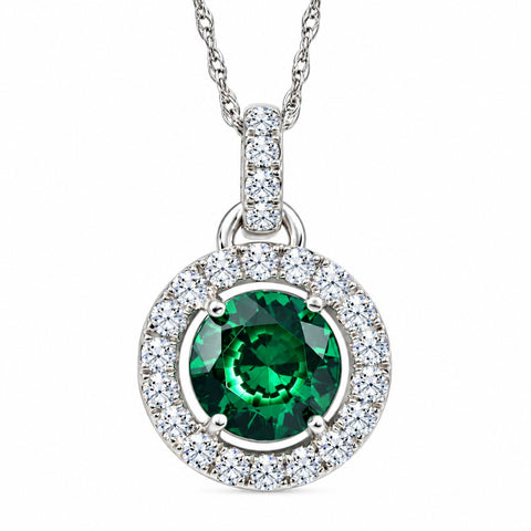 1 1/2Ct Emerald Diamond Halo Pendant Women's 10k White Gold Necklace 18" Length