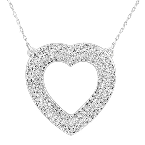 1 1/4Ct TW Real Diamond Heart Pendant 10k White Gold 1" Tall Necklace