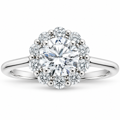 G/SI 1.50Ct Halo 100% Diamond Engagement Ring Plain Band White Gold Lab Grown