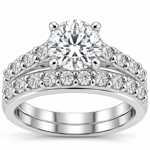 Certified 3ct Diamond Engagement Ring Wedding Band Set 14k White Gold Lab Grown