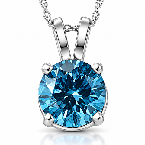 2ct Blue Diamond Solitaire 14K White Gold Pendant Lab Grown Womens Necklace