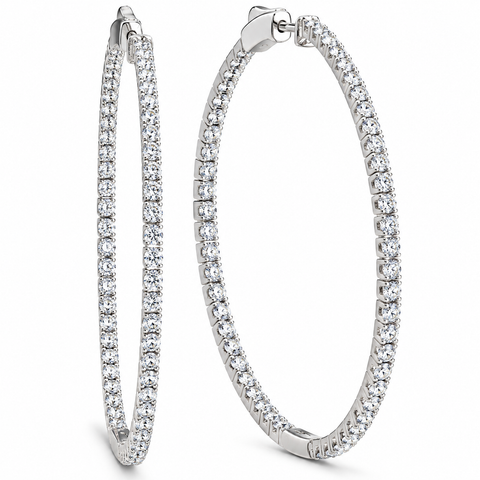 G/VS 1.20Ct Diamond Inside Outside Skinny Hoops White Gold Lab Grown2" Tall