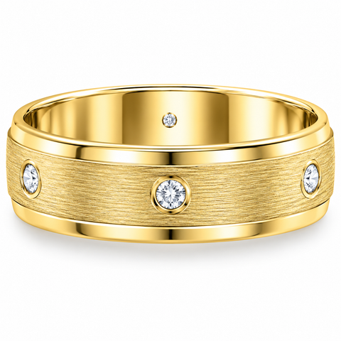 Mens 1/4ct 14K Gold Diamond Comfort Fit Brushed Wedding Ring