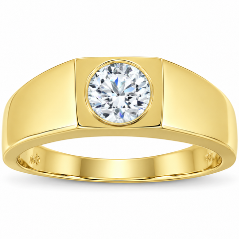 1 ct Solitaire Yellow Gold Diamond Mens Ring Polished Wedding Band  Enhanced 14k