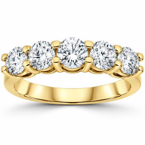 2 Ct Real Diamond Wedding Ring 14k Yellow Gold 5-Stone Women's Anniversary Band