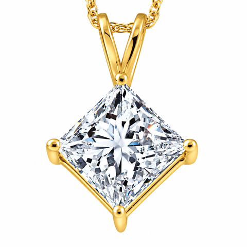 G/VS1 3Ct Certified Princess Cut Diamond Pendant 14k Yellow Gold Lab Grown