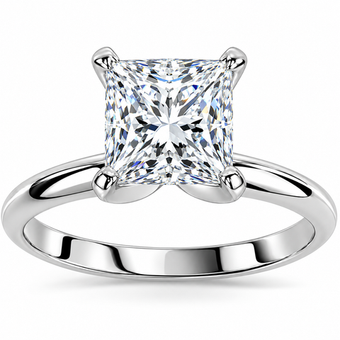 Certified 2Ct Princess Cut Solitaire Diamond Engagement Ring 14k Gold Lab Grown