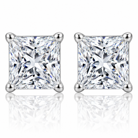 Certified F/VS 3Ct Princess Cut Diamond Studs 14k White Gold Lab Grown