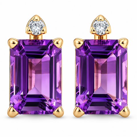 1 3/4ct Emerald Cut Amethyst Stud Earrings Solid 14k Yellow Gold