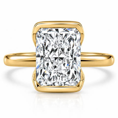 Certified 4Ct Radiant Cut Diamond Bezel Engagement Ring Yellow Gold Lab Grown