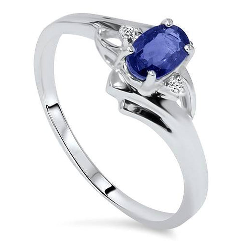 1/2ct Oval Blue Sapphire Diamond Ring 14K White Gold