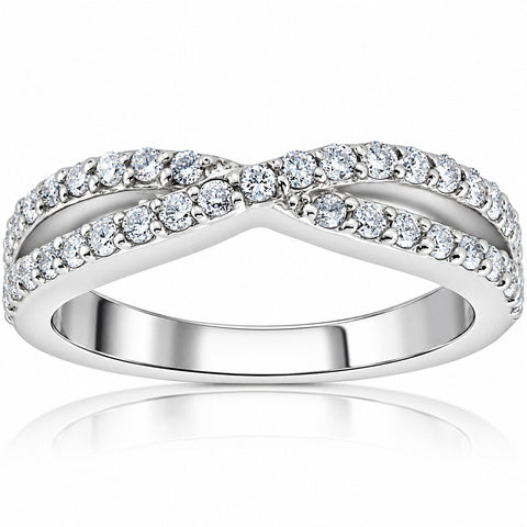 3/8Ct Diamond Crossover Infinity Stackable Wedding Band Twist Ring White Gold