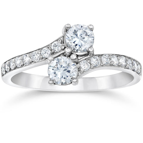 1 Carat Forever Us Round Cut Solitaire Real Diamond Two Stone Ring White Gold