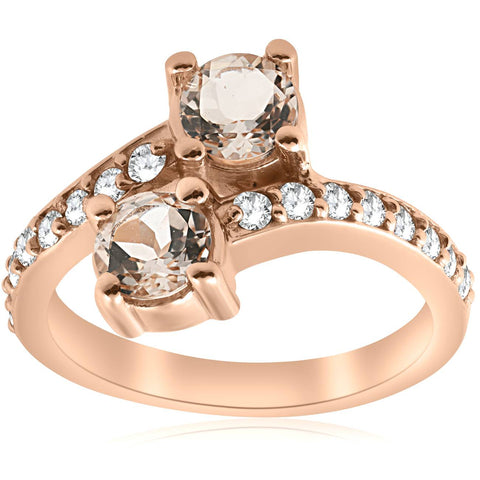 1 1/2ct Morganite & Diamond 2-Stone Forever Us Engagement Ring 14k Rose Gold