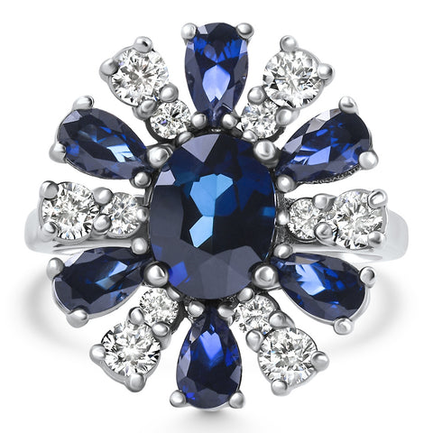 3.80Ct Nicole Blue Sapphire Diamond Ring 14k White Gold Lab Grown