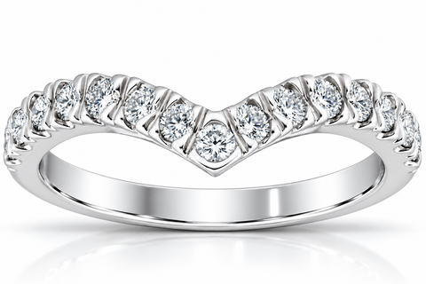 1/2 Ct Diamond Curved V Shape Contour Ring Womens Wedding Band 14k White Gold