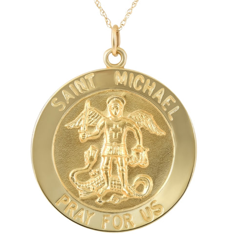 14k Yellow Gold St. Michael Medal Pendant  1" Tall 4.5 Grams