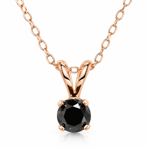 5/8ct AAA Black Diamond Solitaire Pendant Womens Necklace 14K Yellow Gold Round