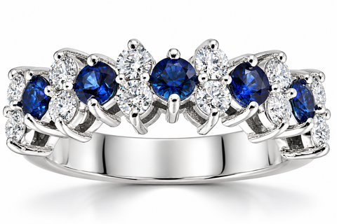 2 1/2Ct Blue Sapphire & Diamond Wedding Ring 14k White Gold Lab Grown
