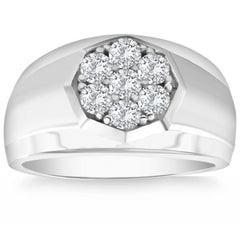 F/VS 1Ct Men's 7 Stone Diamond Ring in 14k Gold Lab Grown