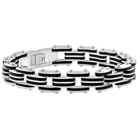 Men's Steel Brushed And Black Two Tone 13.5mm Link Flexible 8.5 " Bracelet