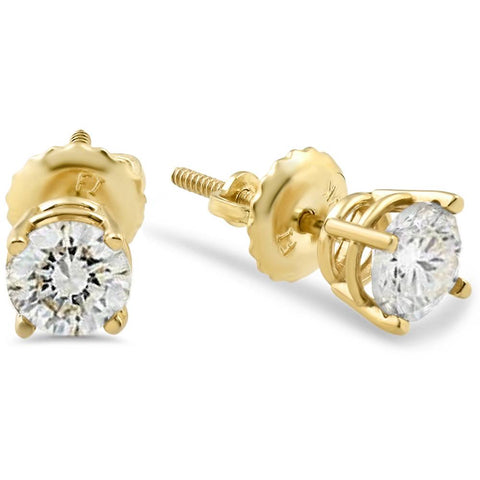 1/2ct Diamond Stud Earrings Solid 14K Yellow or White Gold Screw Back