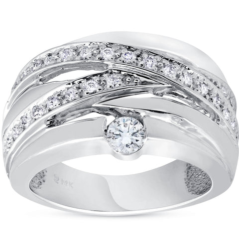 3/4 ct Diamond Womens Wide Ring 14k White Gold Multirow Solitaire Band