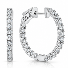 VS/G 1.75Ct Diamond Hoops Inside Outside 1 1/3" 14K White Gold Lab Grown