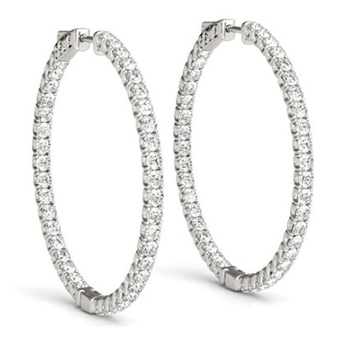 1.80 Ct ct Diamond Inside Outside Hoops Vault Lock 14K White Gold "ebay live"