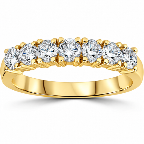 1ct Diamond Wedding Ring Anniversary 14k Yellow Gold 7-Stone Womens Band