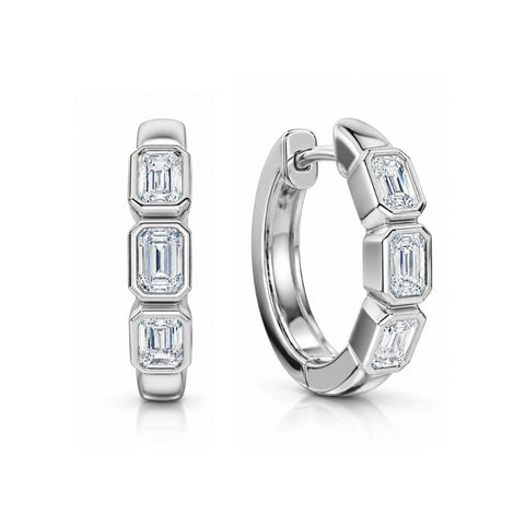 .65Ct Emerald Cut Bezel Set Hoops 14k Gold Women's Earrings Lab Grown 1/2" Tall