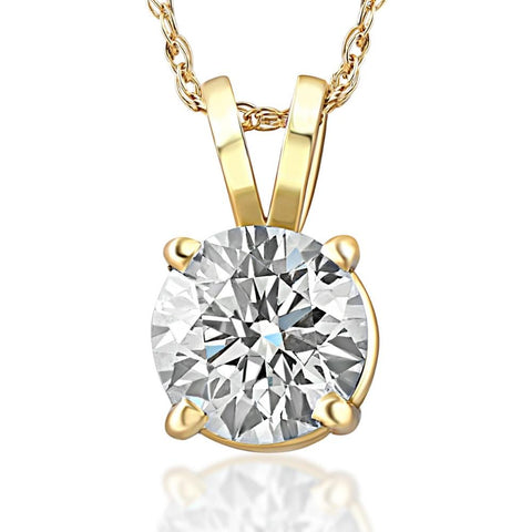 Large 3/4ct Real Diamond Solitaire Pendant 14K Yellow Gold Womens Necklace
