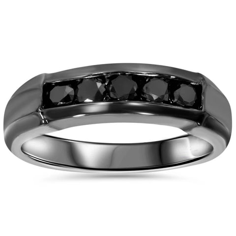1/2ct Treated Black Diamond Mens Wedding Band 10K Black Gold
